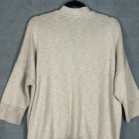 J Jill Purejill Sweater Womens Extra Large Tan Cardigan 3/4 Length Sleeve Preppy - Picture 5 of 13